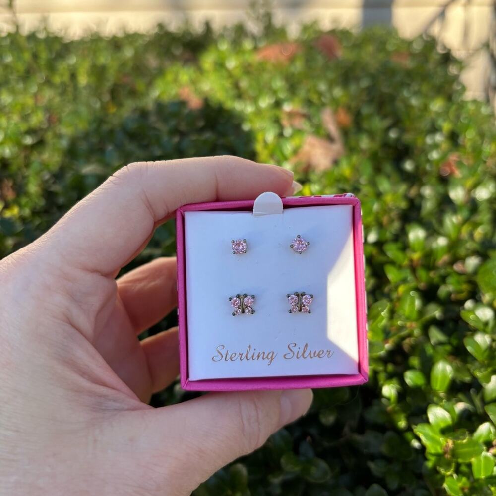 Sterling Silver Pink Butterfly Earrings